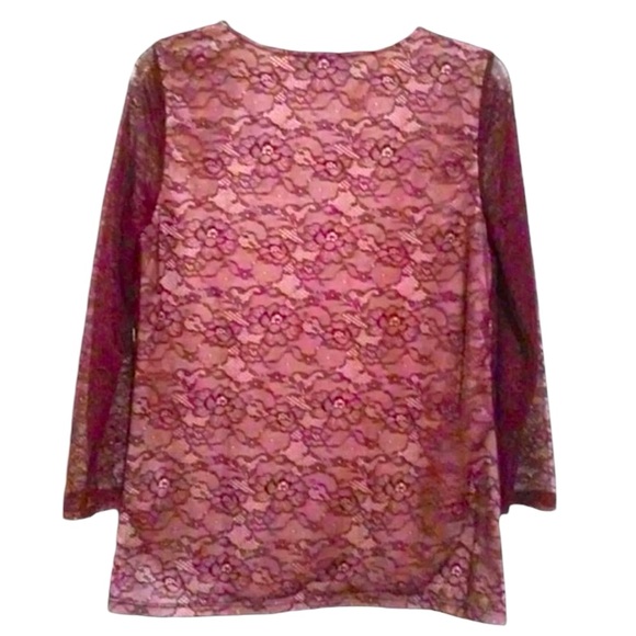 $148 Anthropologie Vintage Top Medium 6 8 Wine Lace Overlay 3/4 Sleeve Mixd Lace - Picture 9 of 16